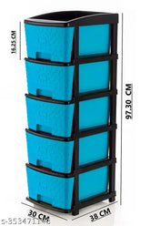 Stone blue 5xL drawer organizer system for home & office, plastic storage solution on desk